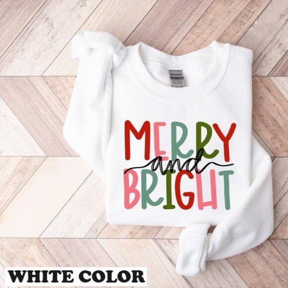 Merry And Bright Sweatshirt, Christmas Sweatshirt Family Christmas Sweatshirt 99 - Picture 1 of 5